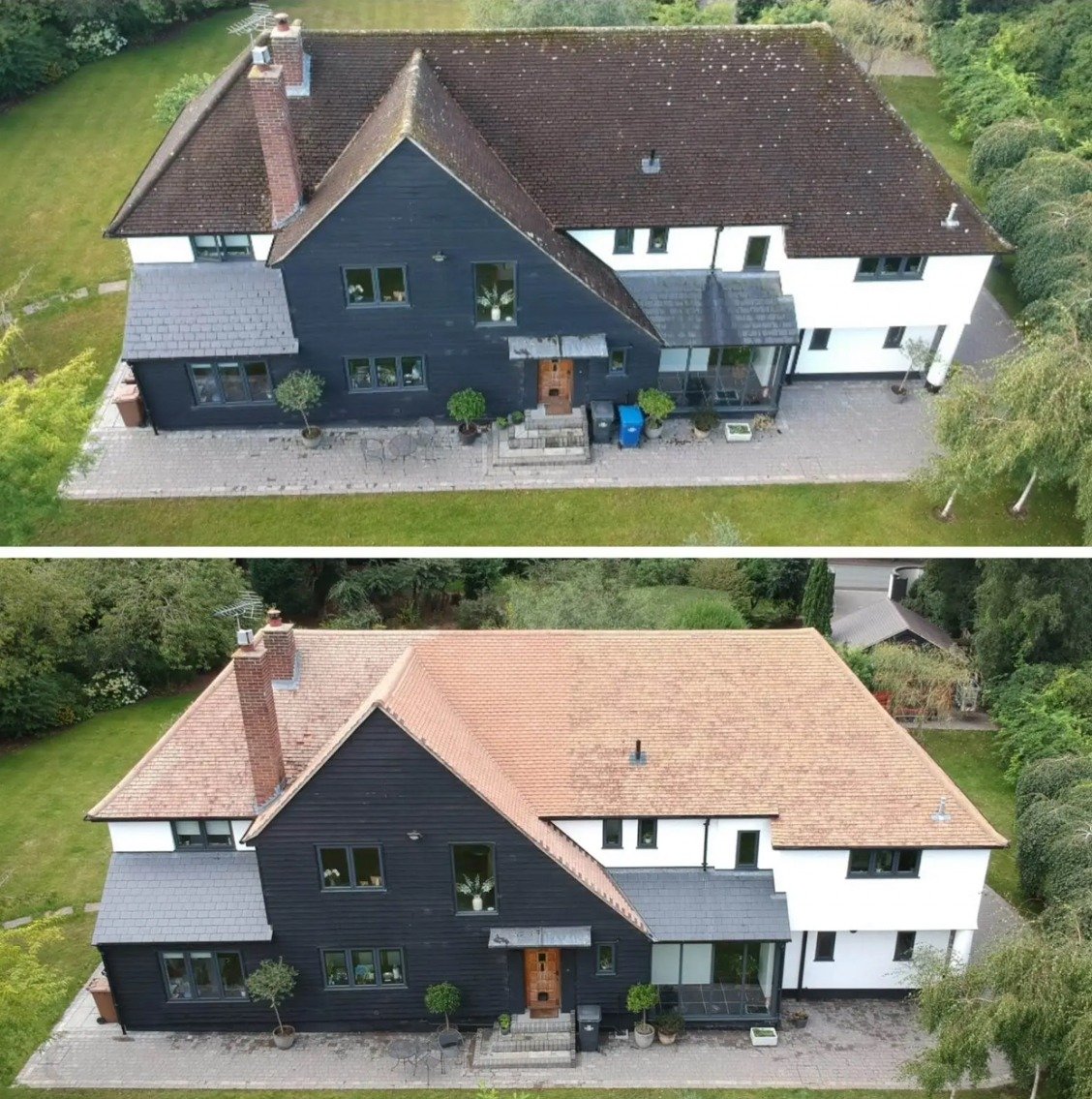 Voor en na dak en gevelreiniging van woning